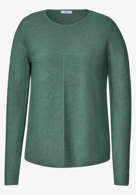 Grüner, langärmliger Pullover mit Rundhalsausschnitt und mittiger Naht.