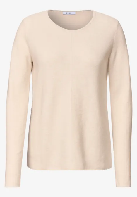 Lichtbeige longsleeve met ronde hals