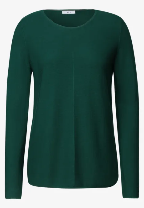 Langarm Pullover mit Rundhals und Struktur dark fir green Dunkelgrüner Damenpullover mit Rundhalsausschnitt und langen Ärmeln.