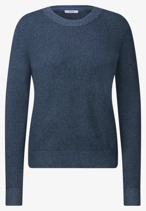 Trui met ronde hals cotton blue melange Dunkelblauer Feinstrick-Pullover mit Rundhalsausschnitt und langen Ärmeln.