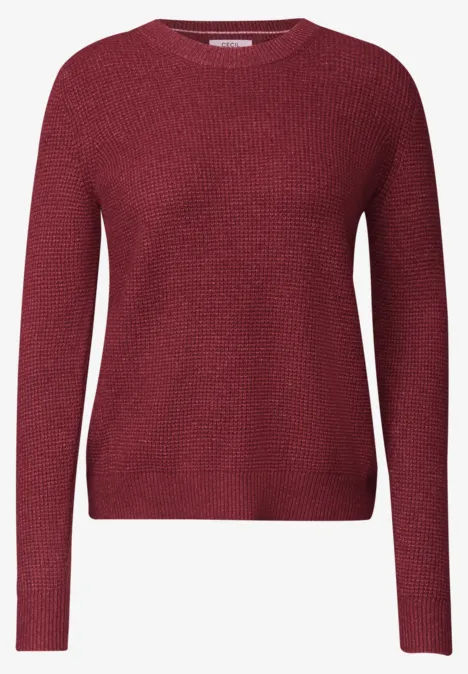 Trui met ronde hals rhubarb melange Roter, langärmliger Strickpullover mit Rundhalsausschnitt.