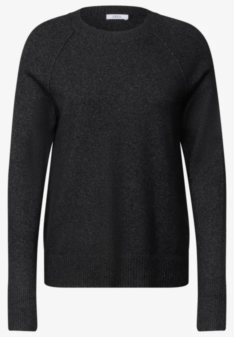 Pull col rond à textures contrastées black melange Schwarzer Langarm-Pullover mit Rundhalsausschnitt und schlichter Strickoptik.