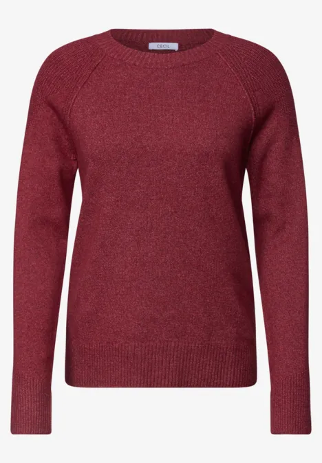 Roter, schlichter Strickpullover mit Rundhalsausschnitt und langen Ärmeln.