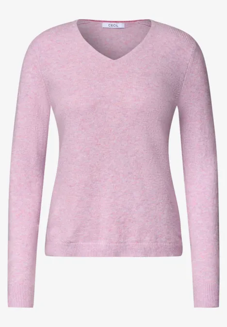 Langarm Pullover mit V-Neck lavender purple multi melange Rosa Damenpullover mit V-Ausschnitt und langen Ärmeln