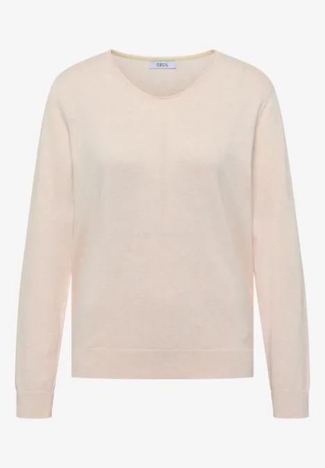 Ein schlichtes, leicht roséfarbenes Strickpullover mit Rundhalsausschnitt und Rippbündchen.