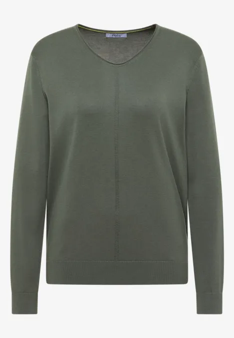 Schlichter, olivegrüner Pullover mit Rundhalsausschnitt und langen Ärmeln.