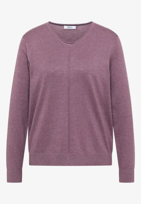 Basic Pullover mit V-Neck in Unifarbe lavender purple melange Lila V-Ausschnitt-Pullover mit langen Ärmeln