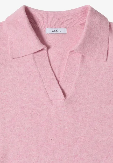 Rosa Strick-Polohemd mit V-Ausschnitt und Kentkragen, Marke CECIL.