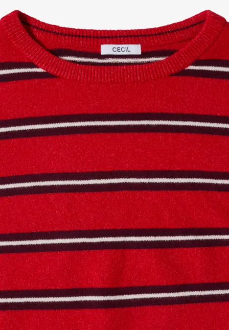 Roter Pullover mit schwarzen und weißen Streifen und Rundhalsausschnitt, Marke CECIL