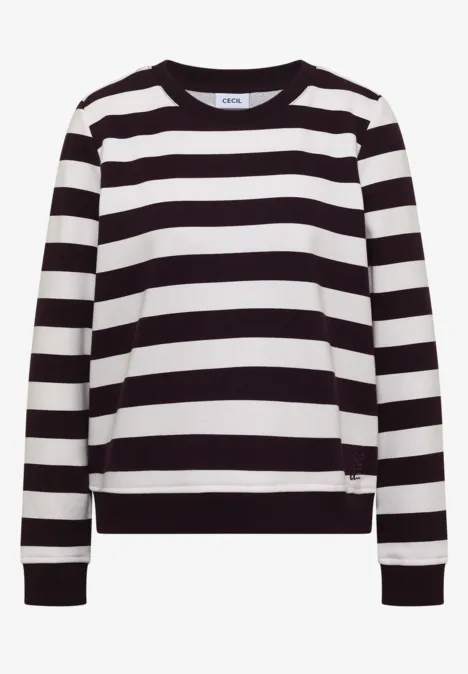 Schwarz-weiß gestreifter Pullover mit langen Ärmeln.