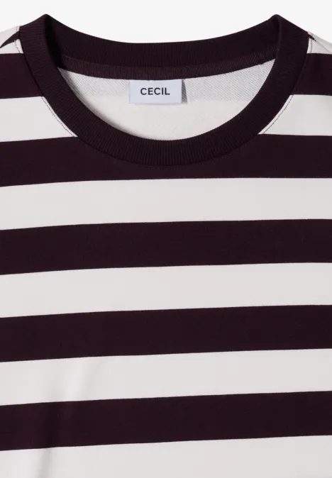 Schwarz-weiß gestreiftes T-Shirt mit Rundhalsausschnitt und CECIL-Label