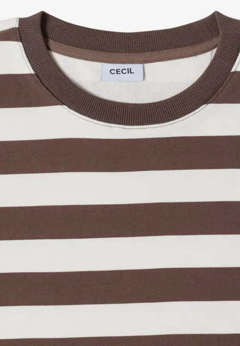 Braun-weiß gestreiftes T-Shirt mit Rundhalsausschnitt und CECIL-Label
