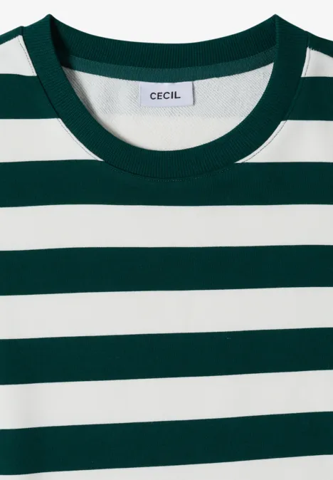 T-Shirt mit breiten dunkelgrünen und weißen Streifen, Rundhalsausschnitt, CECIL-Label.