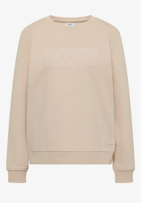 Sweatshirt beige à col rond avec logo MONO embossé.