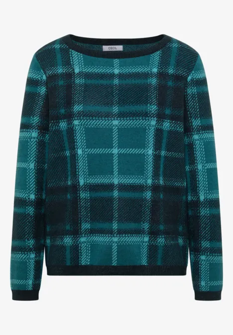 Pull à manches longues à carreaux deep petrol blue