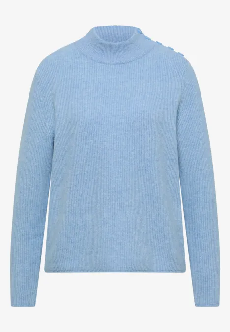 Pull texturé avec des boutons décoratifs easy blue melange Pull bleu clair à col montant et manches longues, épuré et confortable.