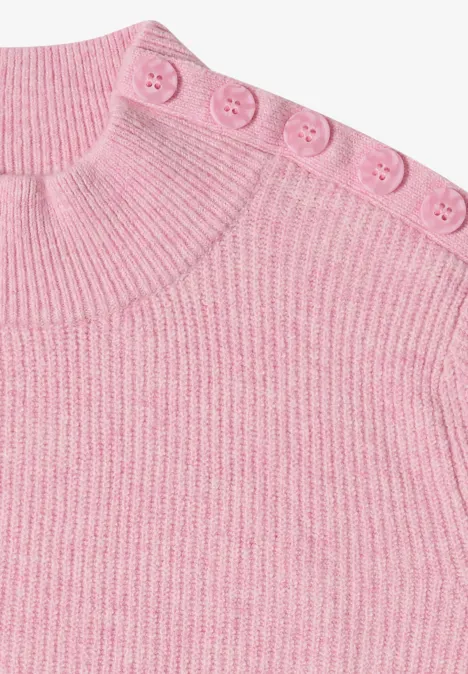 Pull texturé avec boutons décoratifs mellow rose melange Pull rose côtelé avec rangée de boutons sur l’épaule