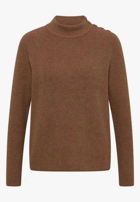 Pull texturé avec des boutons dark toffee brown melange Pull marron à col montant, manches longues et détail de boutons sur l’épaule.