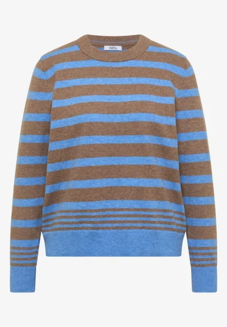 Pull à col rond et rayé urban taupe melange Pull à manches longues à rayures horizontales bleu et marron, col rond.