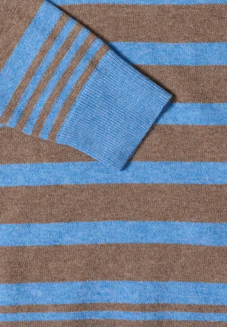 Pull à col rond et rayé urban taupe melange Pull à larges rayures marron et bleu clair.