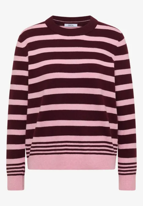 Pull à col rond et rayé red wine melange Un pull rayé bordeaux et rose à col rond
