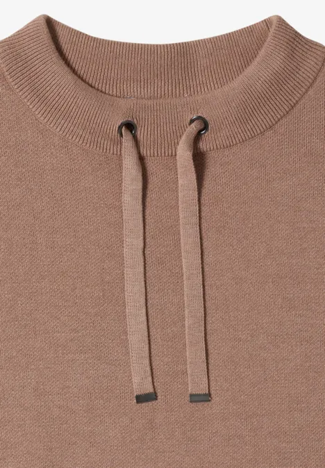 Brauner Pullover mit Rundhalsausschnitt und schmalem Kordelzug