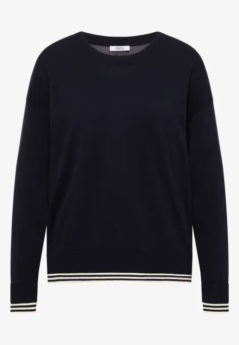 Pull à col rond avec détail superposé urban dark blue Pull noir col rond avec ourlet rayé