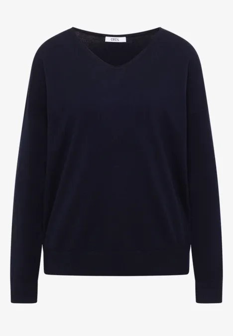 Pull à manches longues et col en V arrondi urban dark blue Pull col V bleu marine à manches longues, coupe simple et épurée.