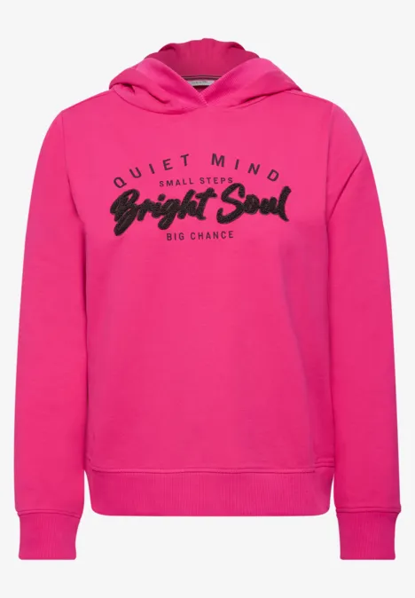 Sweatshirt mit Details in Rippstruktur pink flash Pinkes Kapuzen-Sweatshirt mit dem Aufdruck "Quiet Mind, Bright Soul"