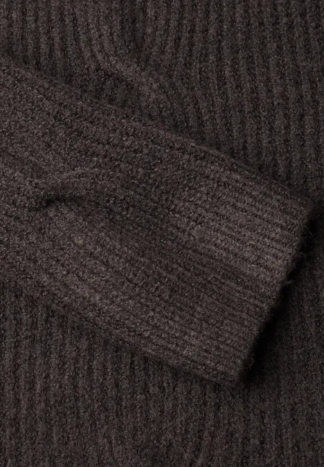 Trui met col en vlechtpatroon truffle brown melange Brauner Strickpullover-Ärmel mit feiner Rippenstruktur.