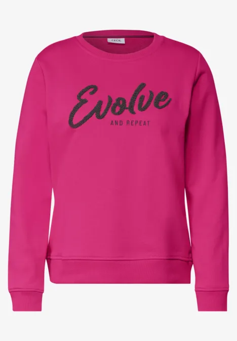 Sweatshirt mit Rundhals und Wording pink flash Mittellanger pinker Pullover mit Aufschrift "Evolve and repeat"