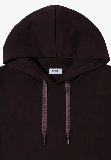 Sweatshirt in Unifarbe mit Kapuze truffle brown Ein schlicht schwarzer Kapuzenpullover mit seitlichen Tunnelzugbändern in Karomuster und einem Etikett „COOL“.