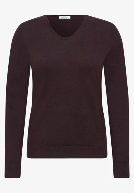 Pull marron foncé col en V manches longues.
