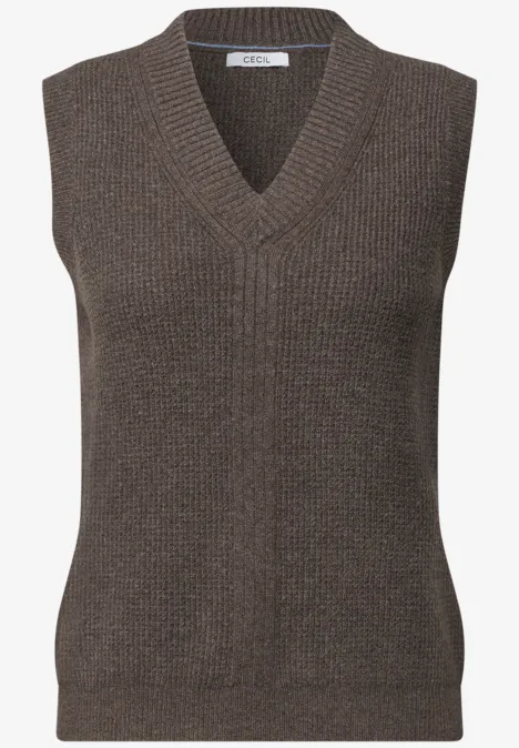 Pullunder in Unifarbe mit V-Neck mushroom taupe melange Ärmellose Strickweste in Braun mit V-Ausschnitt
