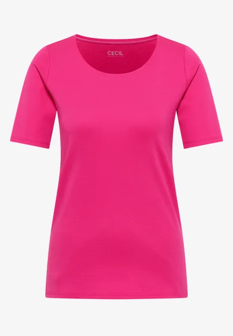 Basic T-Shirt mit Rundhals in Unifarbe beetroot pink