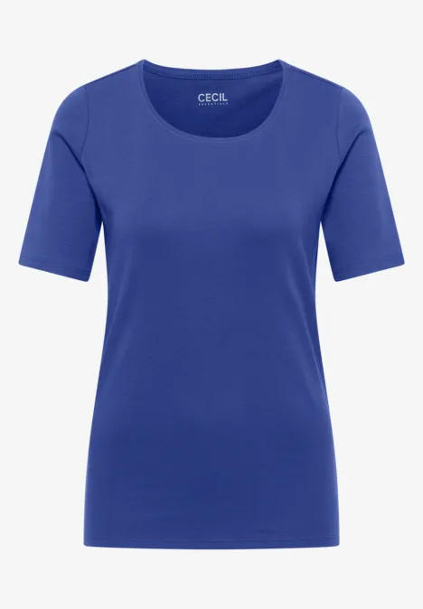 Basic T-Shirt mit Rundhals in Unifarbe deep river blue Ein schlichtes, royalblaues T-Shirt mit halblangen Ärmeln und Rundhalsausschnitt.