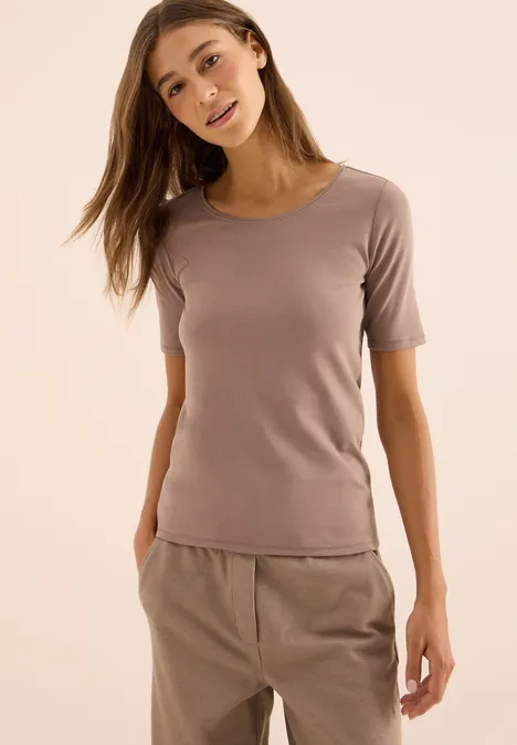 T-Shirt in Unifarbe cocoa taupe