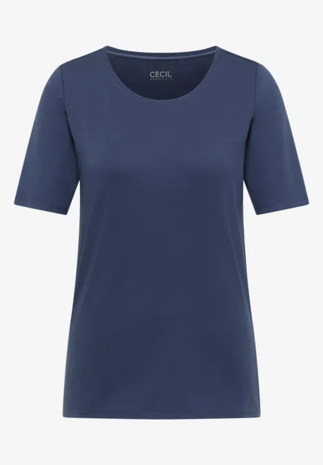 Basic T-Shirt mit Rundhals in Unifarbe sporty denim blue
