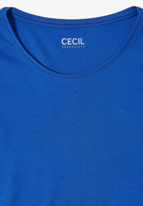 Eenvoudig koningsblauw T-shirt met ronde hals en subtiele textuur.