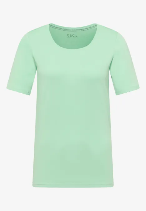 Mintgrünes T-Shirt mit kurzen Ärmeln und rundem Ausschnitt.