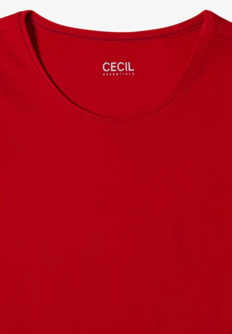Rotes ärmelloses Shirt mit rundem Ausschnitt und CECIL-Label am Nacken.