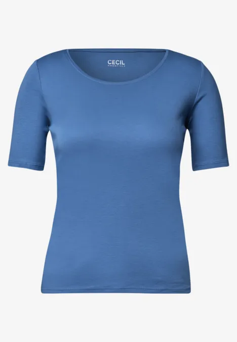 Schlichtes, tailliertes T-Shirt mit kurzen Ärmeln in Blau