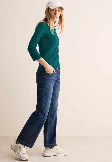Basic Shirt mit Rundhals petrol green