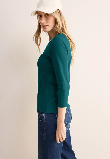 Basic Shirt mit Rundhals petrol green
