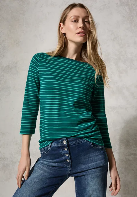 Gestreiftes Shirt petrol green