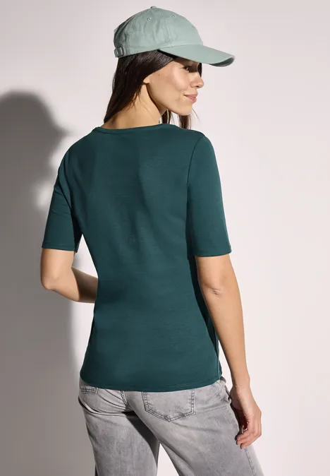 Basic T-shirt met V-hals green lagoon