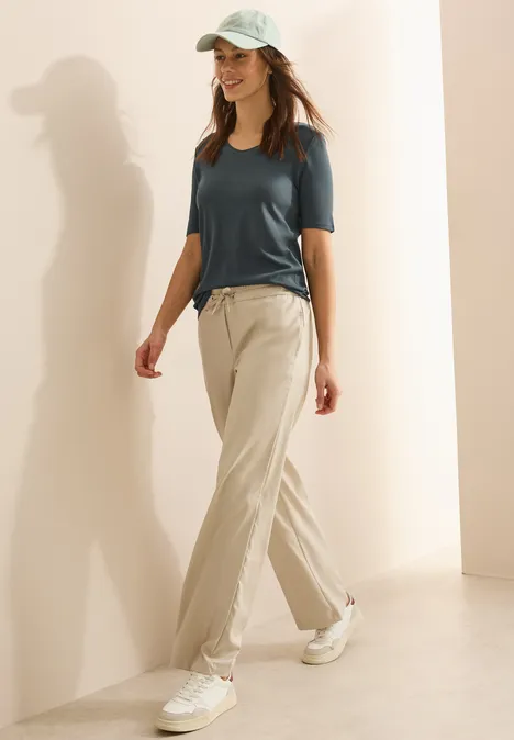 Basic T-shirt met V-hals slate khaki