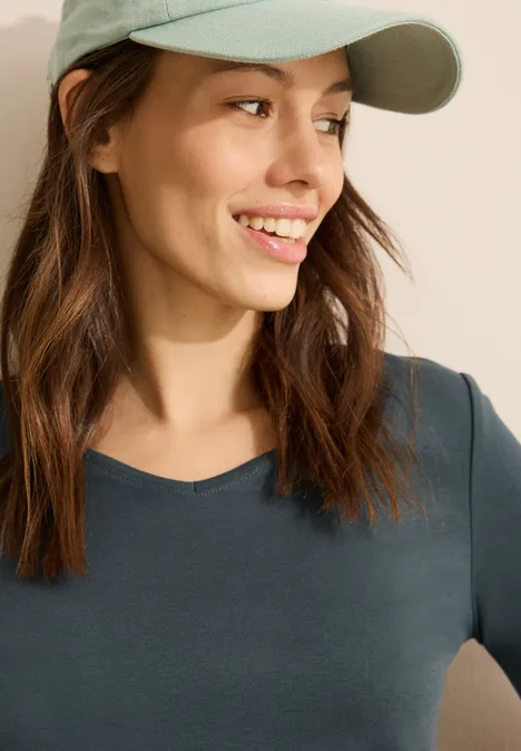 Basic T-shirt met V-hals slate khaki