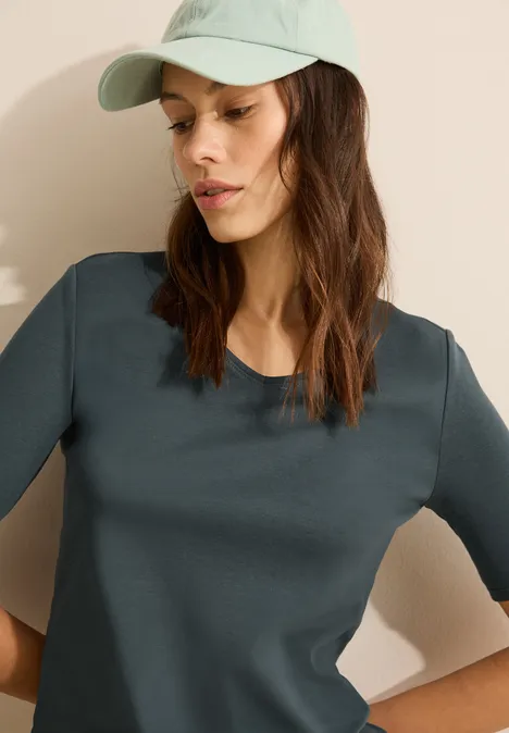 Basic T-shirt met V-hals slate khaki