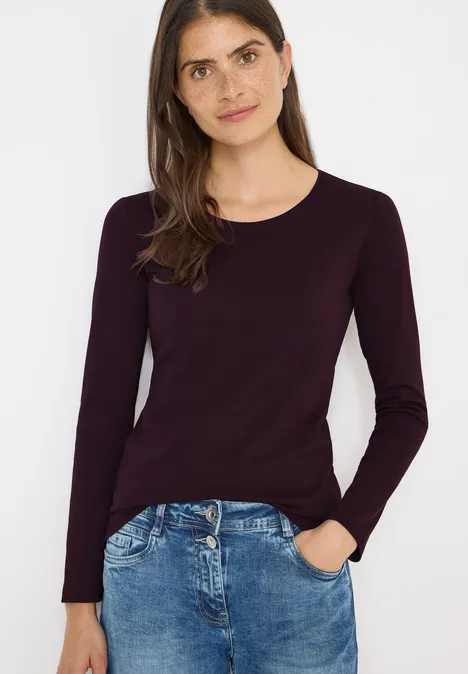 Basic Langarmshirt eggplant red